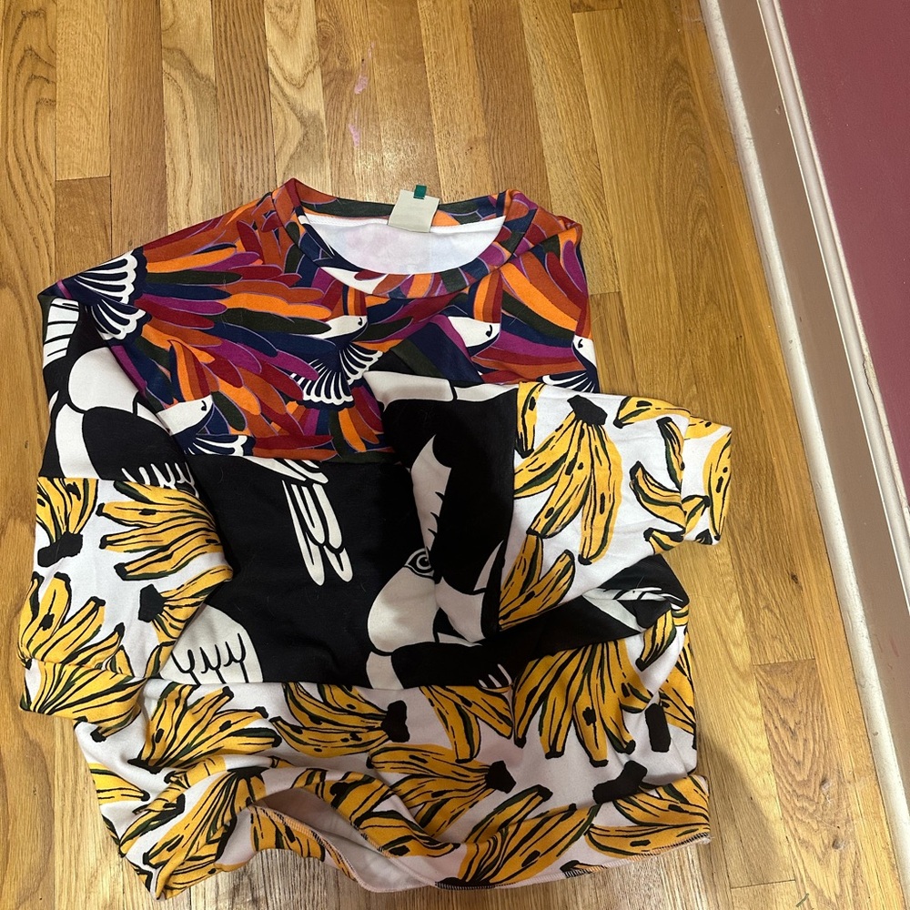 Farm Rio Colorful Bird and Banana Print Sweater